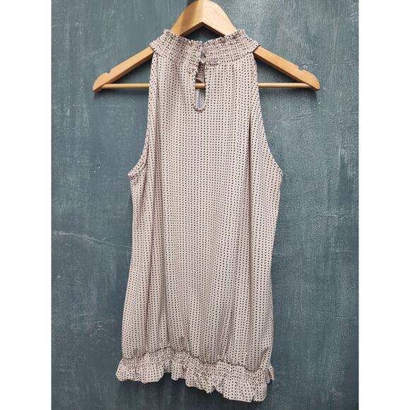 Adrianna Papell Blush Pink Black Polka Dot Knit Blouse High Halter Neck Large - Picture 7 of 13